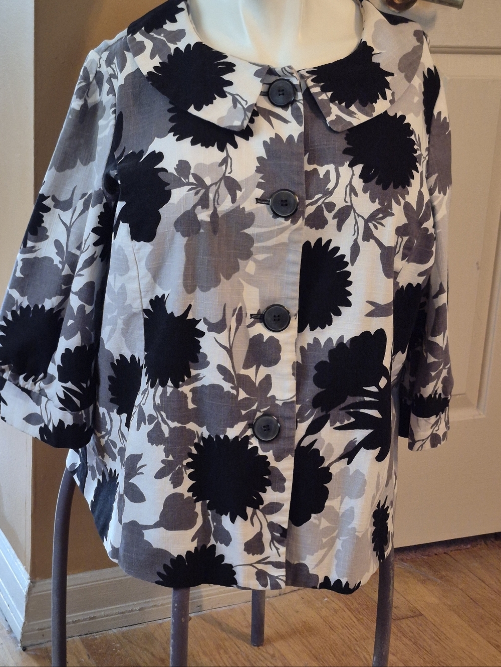 Alfani Black & Gray Floral Button-Front Blazer